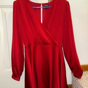 Express Red Bishop Sleeve Wrap Sundress